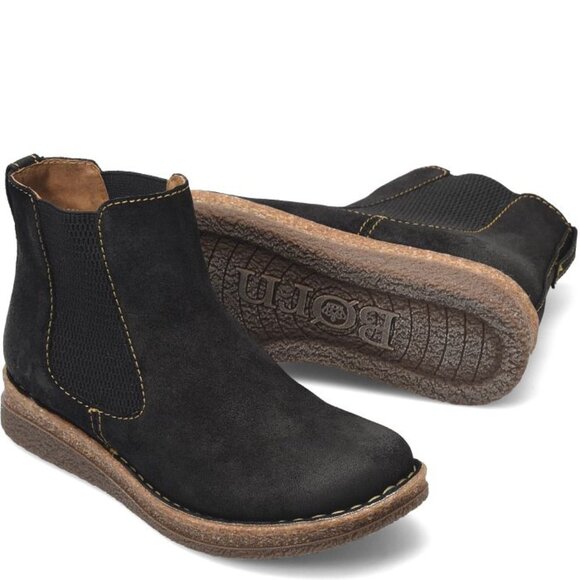 NEW IN BOX Born Faline Chelsea Boot W10 in Black Distressed Suede - Picture 1 of 6